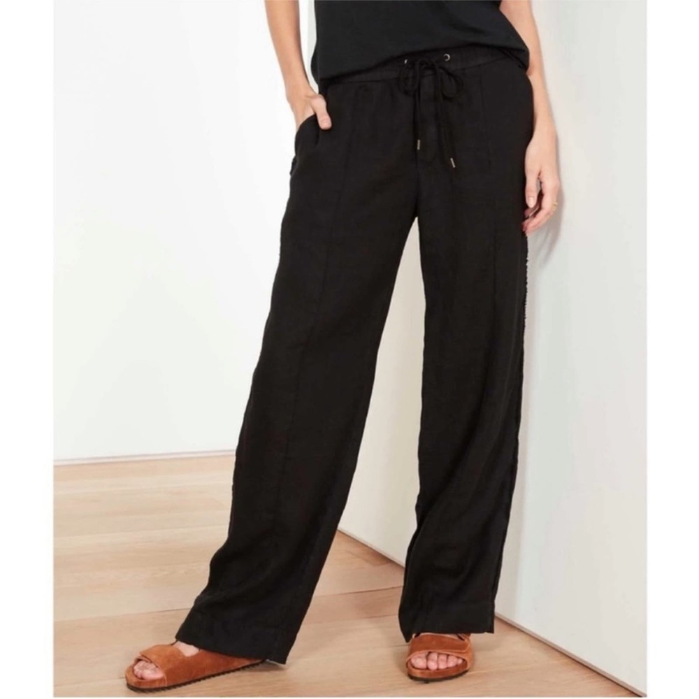Standard James Perse Black Linen Drawstring Waist wide leg Pants Sz 1